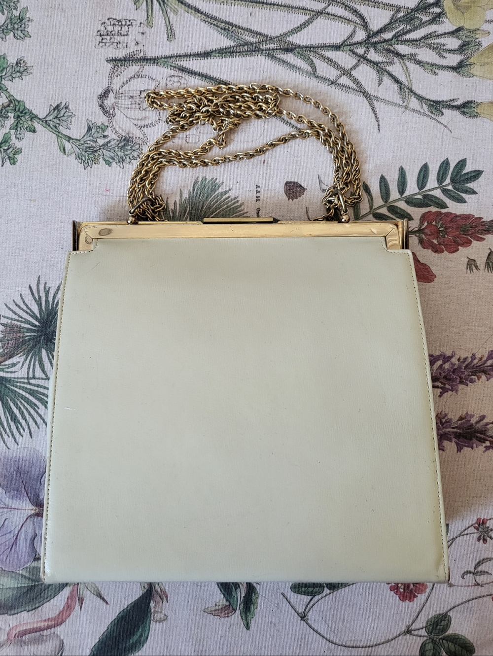 Vintage Triangle New York Ivory Cream Leather Handbag Gold Frame 1950s Purse USA